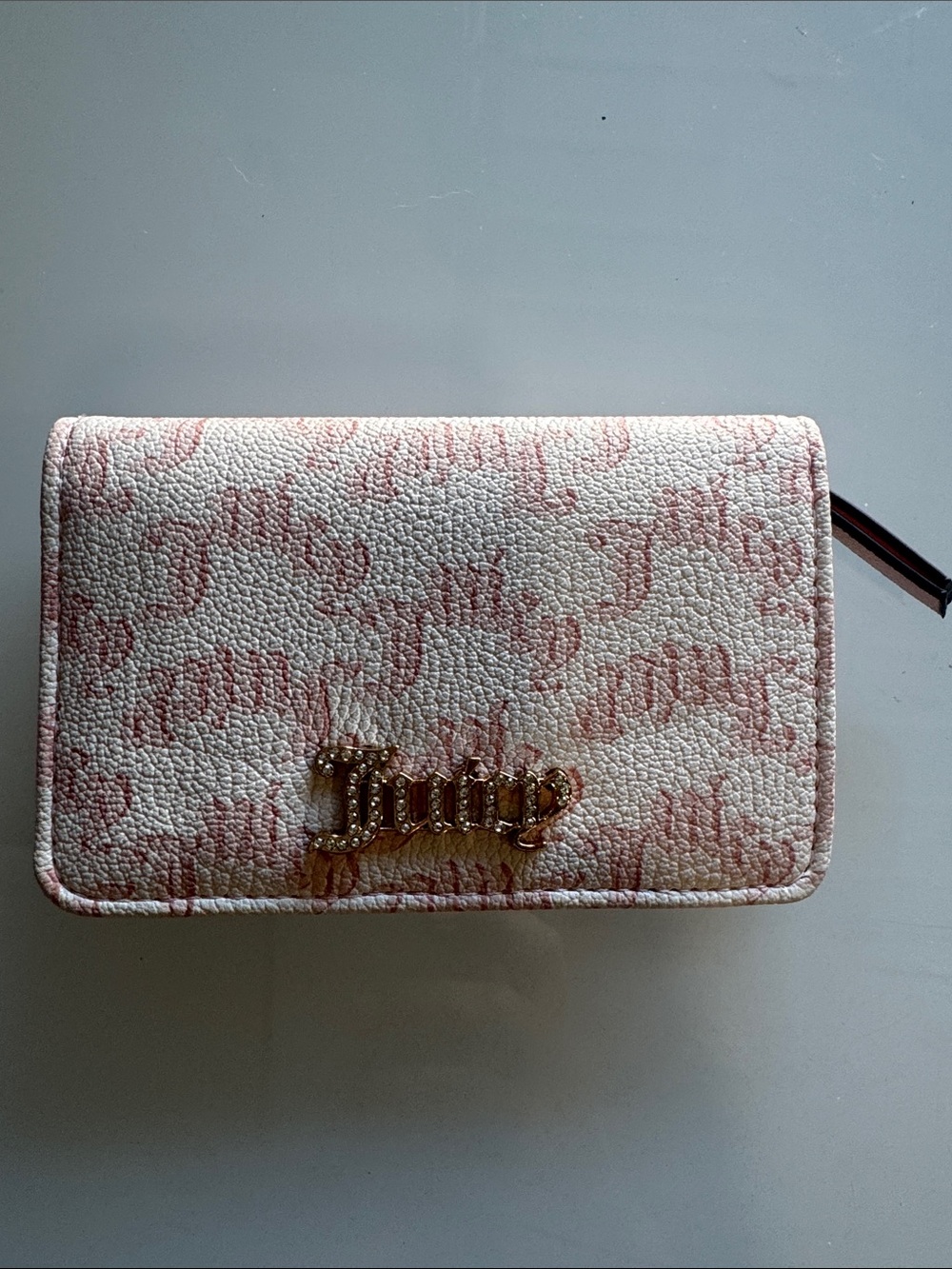 Juicy Couture Pink & Cream Logo Zip Wallet with Gold Emblem